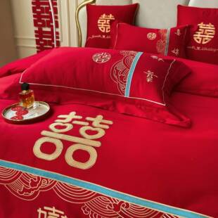 陪嫁用品婚物庆四套大红被套备婚好上用品1.件8米2床米床六TMM104