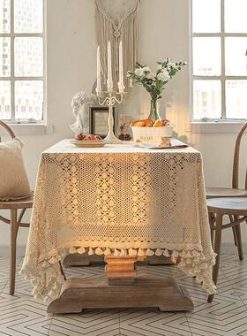 亚马日式复古蕾餐桌布田DGI园镂空织绳逊轻奢侈丝台布装饰加厚编