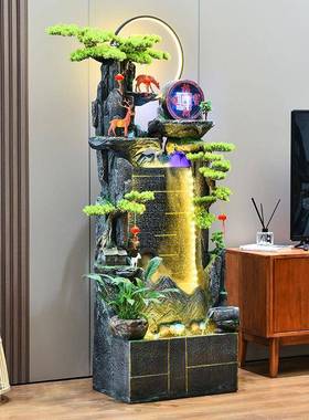 中式客水幕山墙鱼缸假流水喷泉办观公室高山摆件循环景厅落地tb-7