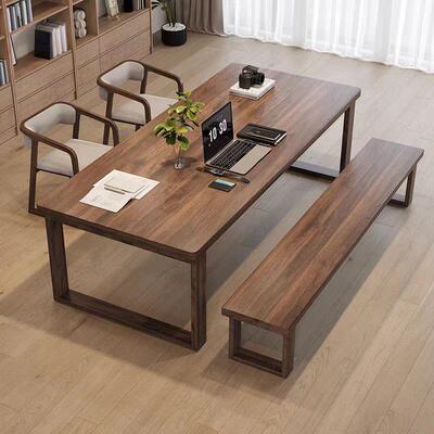 实木电脑书桌大桌条家用厅LEY长桌双客人阅读学习桌实木桌面5cm长