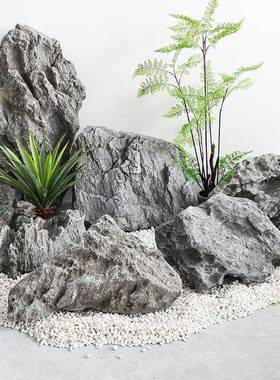 玻池璃钢假山户外大石头型软装造景室内摆花WXU园庭院室外鱼缸装