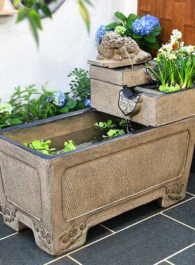 室外鱼流外水循环布水摆件阳台小鱼池户落地YEV古法缸造景庭院花