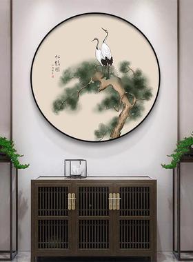 新中式玄关画松鹤图茶室装xwN254xw饰画书房形挂画入户门廊走迎客
