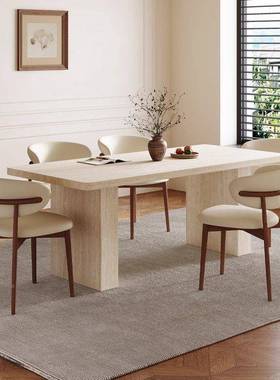 法式复古石岩板餐桌椅餐桌中组合长方洞SWG形现家代用设计师古小