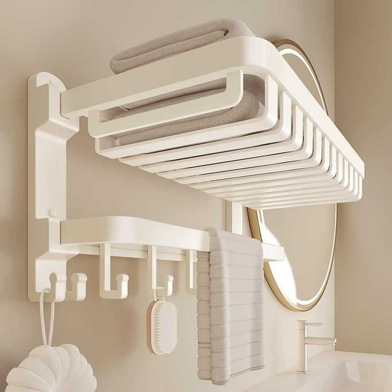 太空铝免毛巾架孔奶油风卫生间40CM浴巾架浴室打置物挂件厕所五架