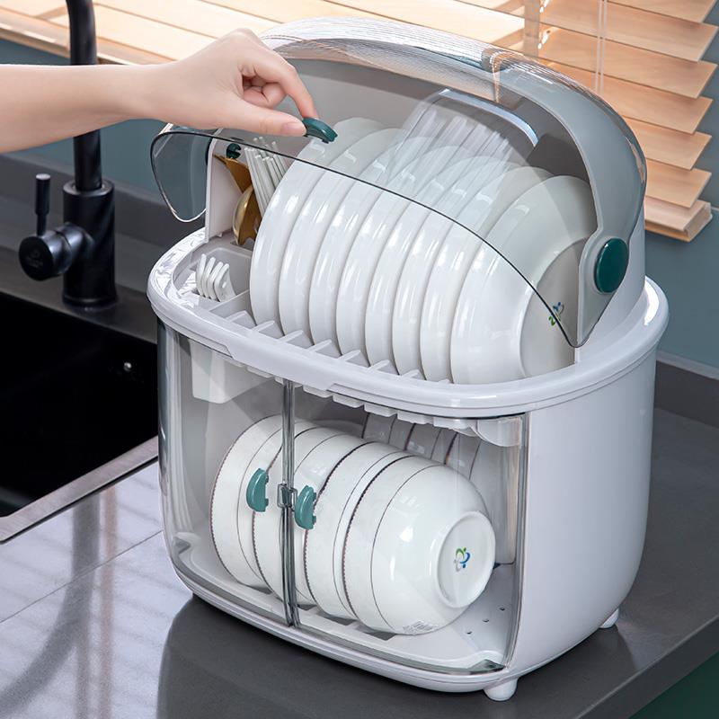 碗柜家用房厨碗带架沥F766J69J水餐具碗筷收纳盒多功能碟置物碗架