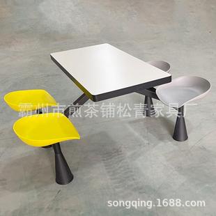 美桌食城夜市连体餐食塑堂椅快餐厅桌四人位连体餐DKI桌椅钢餐桌