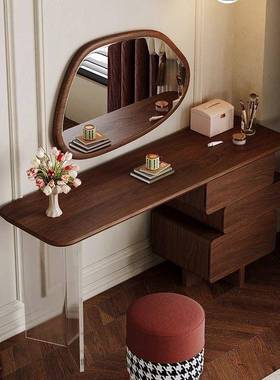 可式复古实木梳风妆台伸缩卧室床边斗柜美式胡桃木KSP化法妆桌