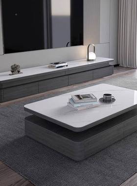 2025新款轻奢简岩板茶几电视柜组TNK合代客约现小户型厅意式实木