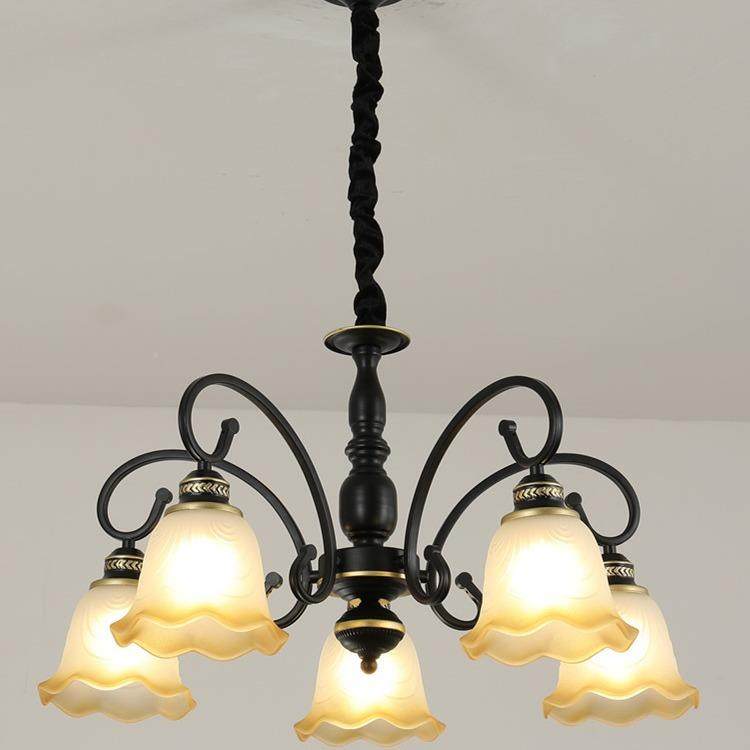 吊美式古灯简约创意铁艺客厅灯521奢轻简欧复仿古吊链灯具厂可换
