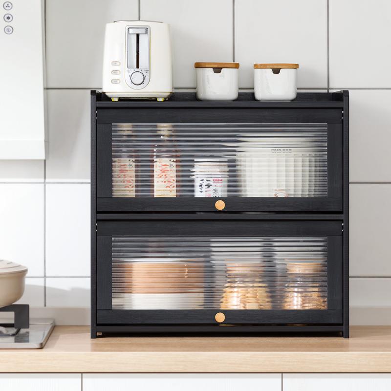 606黑色厨房置收物架柜式调料碗碟收筷纳储物子台柜面碗柜家用餐