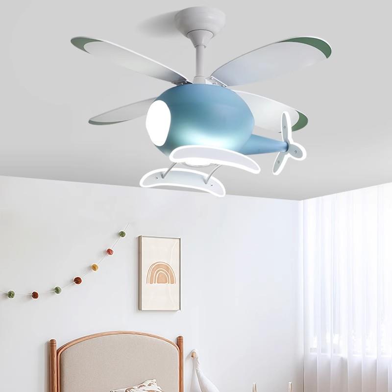 儿童房灯网红创意卡通飞机风扇个性男灯孩孩简现约565代女卧室吊