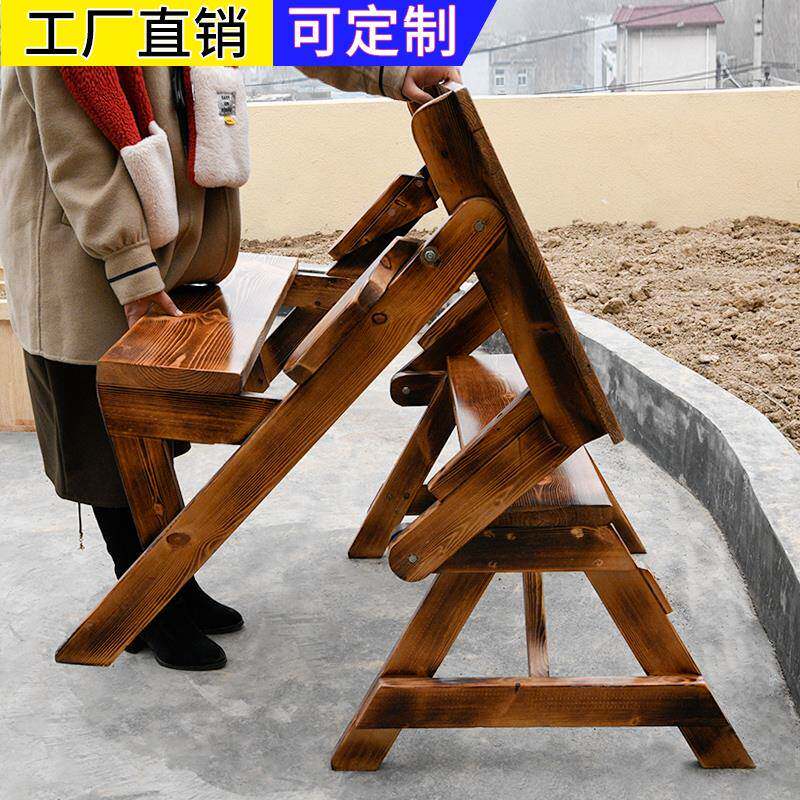 W6XH-01庭外院墅天然实木餐桌椅折叠阳台连体桌凳别室户外花园靠