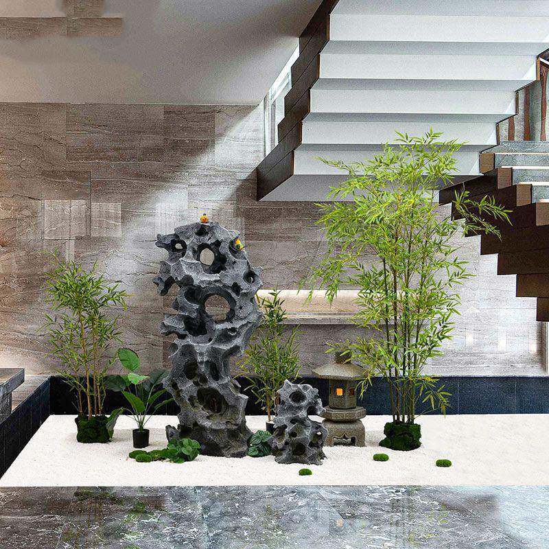 仿真内太湖石摆件落地新中式装室景观造景XTI假山软植竹子仿真绿