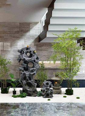 仿真内太湖石摆件落地新中式装室景观造景XTI假山软植竹子仿真绿