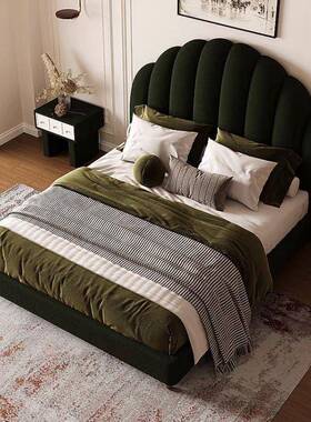 美式绒布黑复木人古意式实床简约奢华色法式双床主卧欧式公主ADM