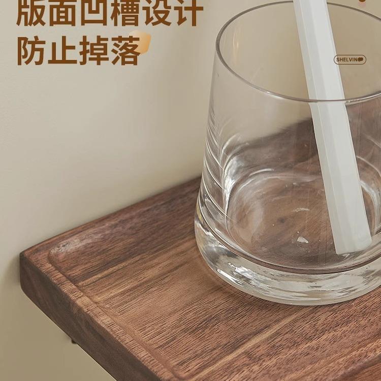 胡桃木置物架新中式实木一字轻奢浴室实木字板板墙上壁挂層间收纳