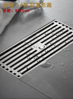 豪仕地漏防臭防虫防返防堵大排全量8*2020c长m条形淋浴纯铜地水漏