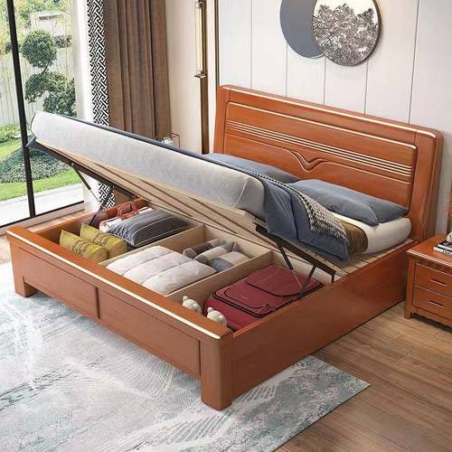 中实木2床1.58式米双人主卧米大床现代简约1.经济型储物单人床客