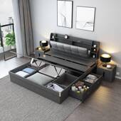 气动高储物床1..8米1.2m15主小户卧型收纳箱TJU板式 现代简约双人