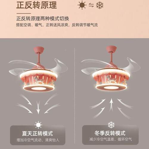 跨境】童儿房吊灯女孩灯子房旋转木马间【卧室灯粉色旋转木马隐形