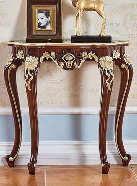 美式玄风关柜桌子靠墙欧式轻奢门厅奢半YCA圆置物架新中式案条华