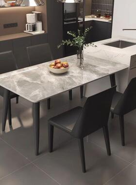 意岩板餐桌椅极简家用面小户型现亮饭桌式代简约轻NRN奢亮光方形