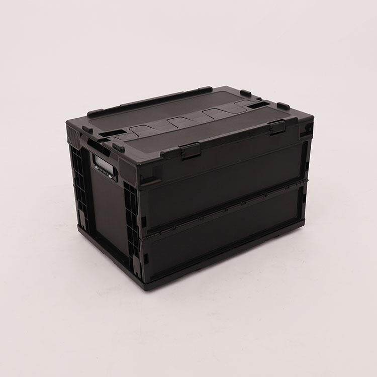 橙折色叠带折盖物流周转塑料箱加厚整理收纳箱大号熟箱EGU胶叠箱