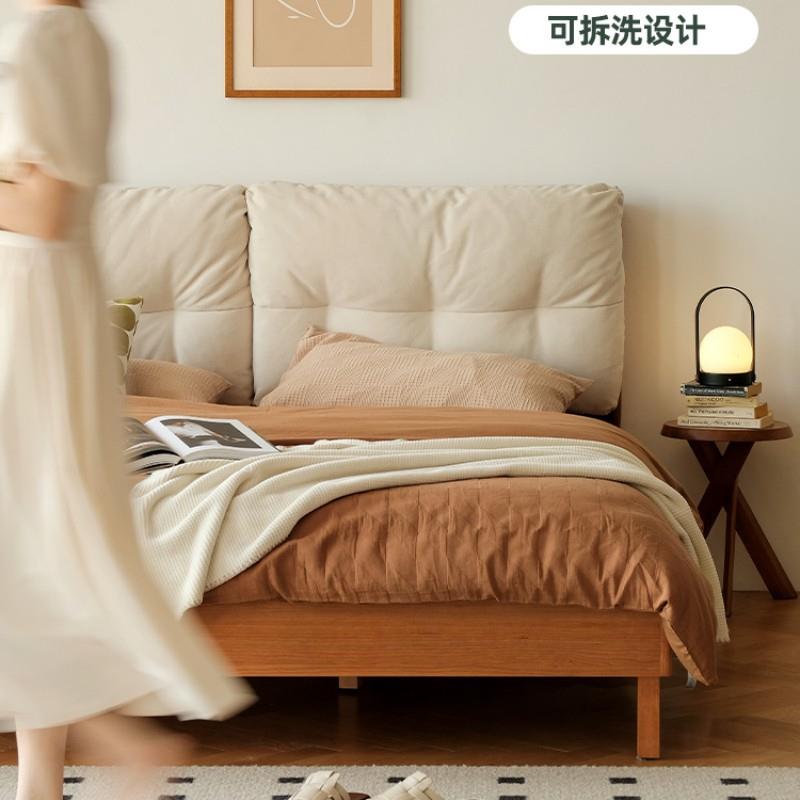 欧拉/若梦床/5实木云床日式家具ALS朵复古软包床1.米1.8双主人床