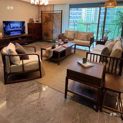 中式沙发组合公宋式新美学办沙室别墅01201309客厅实木家具黑胡桃