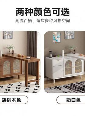 f吧LE实木叠餐折台桌餐边柜一体YLG岛台小户型家用靠墙储物柜可伸