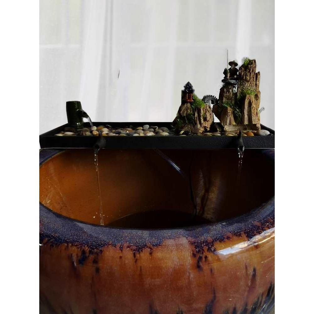 陶瓷大缸水摆件循环过滤养鱼配件型鱼石磨假山流喷泉F87MS5H5庭院