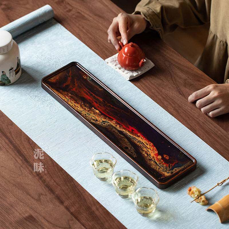 跨境树脂实木茶盘仿古大漆家用干泡盘功夫木盘托盘隔热垫干果盘