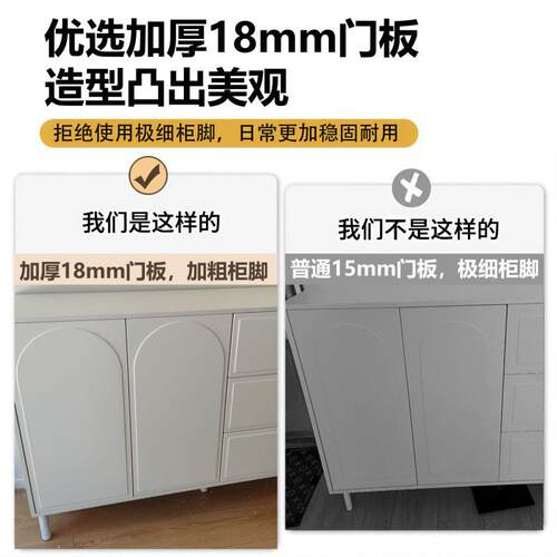 法式奶餐边柜现代简约柜客靠墙茶水碗柜轻奢厅厨房收斗纳储油CRD