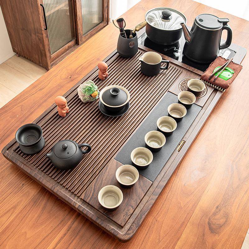 一茶具方石圆福套水装家用泡茶壶整套功夫体大茶台底茶盘全自动部