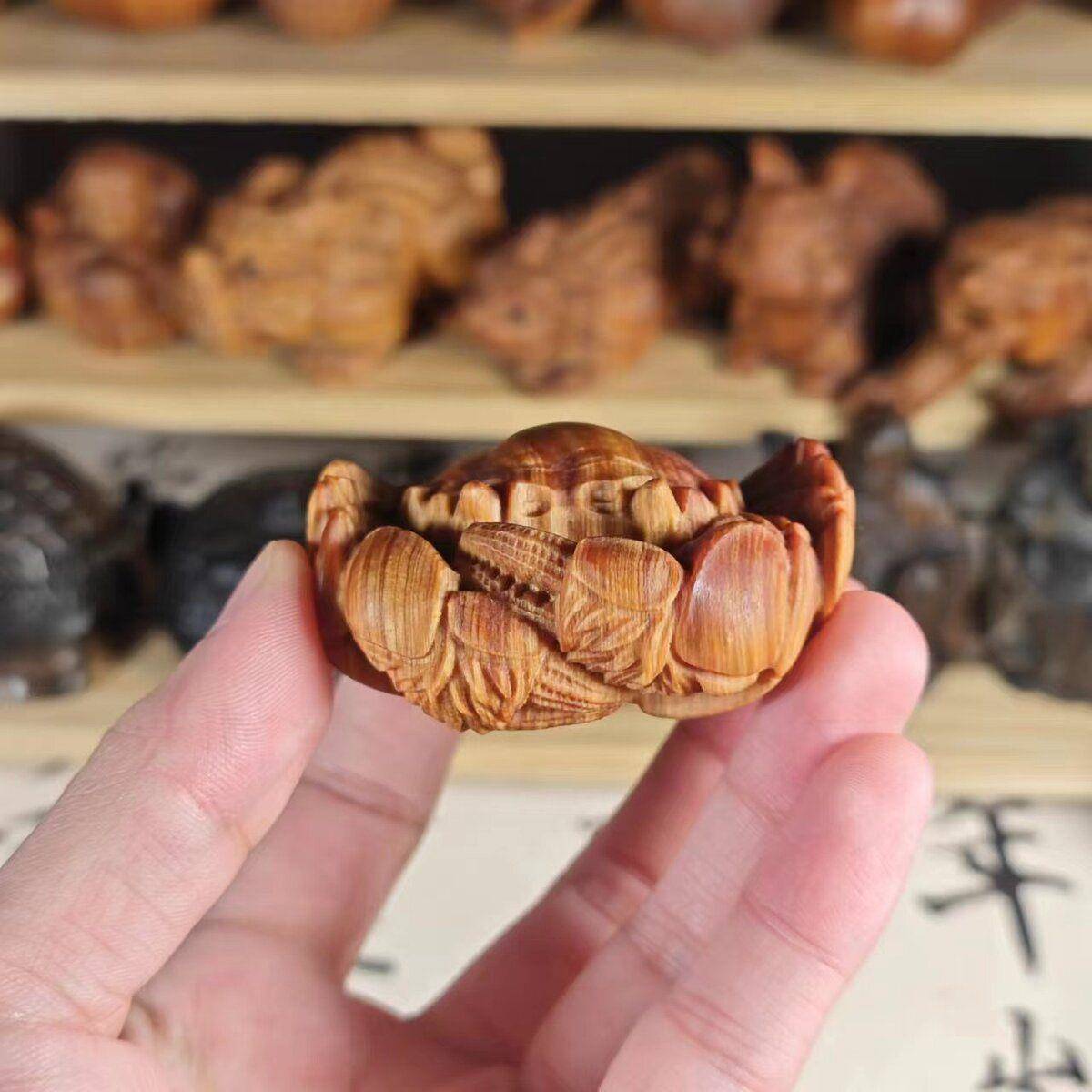 崖柏文陈化料木雕招财螃蟹工艺件010八方来财运亨通实摆心财玩把