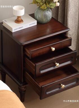 实木床头柜家用风卧室美式QME古三抽中屉复古柜储物柜小型收子纳