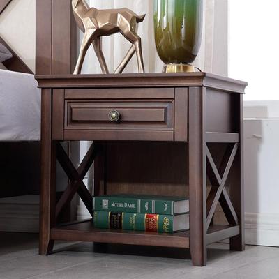 简约复古美式头柜床抽木X01013单储物收纳柜卧室橡胶木双实抽床边