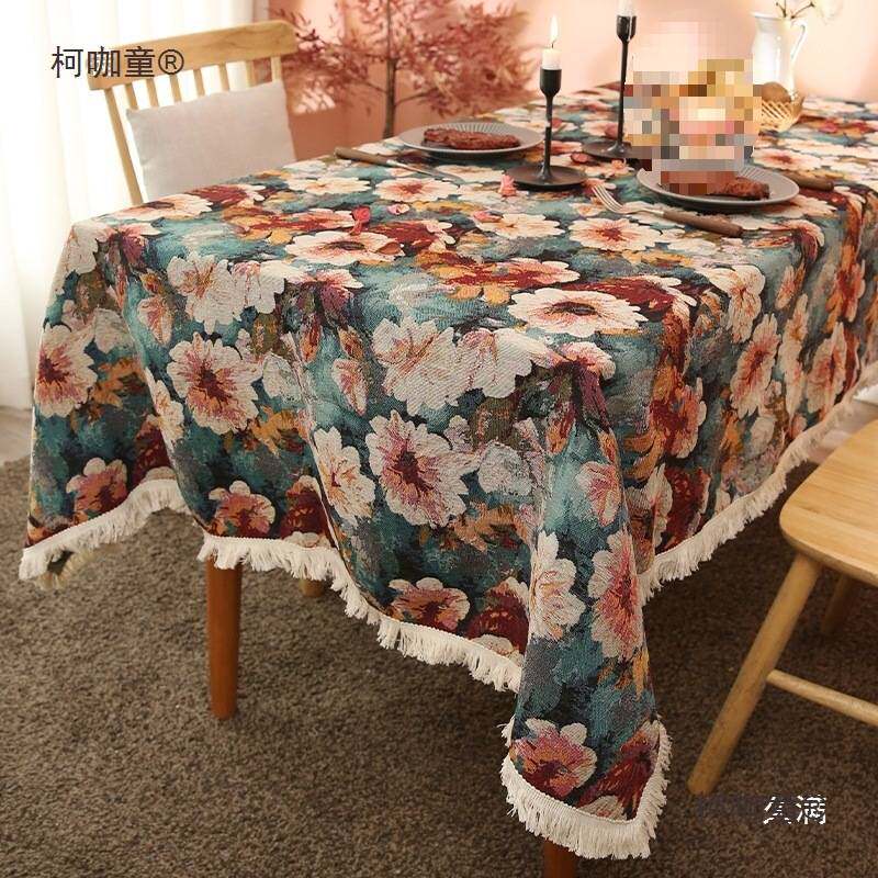 波西米亚名族风红色加厚提花流苏桌布圣诞节日餐桌茶几盖布麦太保