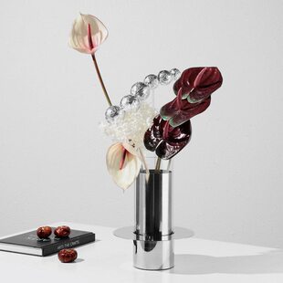 简约不锈钢花器高级感样板房间售楼处客厅房间软装饰品插花花瓶