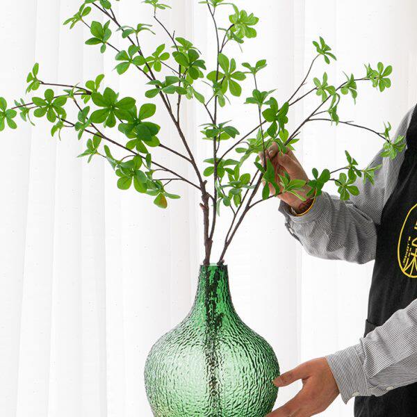 网红大肚花瓶透明玻璃水培树皮吊钟马醉木插花装饰品客厅桌面摆件