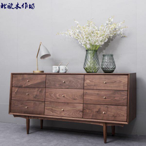 北欧现代北美黑胡桃木九斗柜餐厅客厅斜面储物边柜卧室收纳电视柜