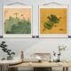仿古斗方花鸟画清雅荷花丝绸画挂画卷轴画客厅卧室装 饰画酒店壁画