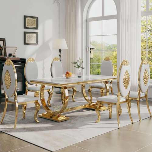 新款高端大理石长方形别墅餐桌意式轻奢简约家用吃饭桌椅组合