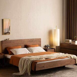 北美黑胡桃木全实木床简约现代主卧双人床现代极简主卧大床