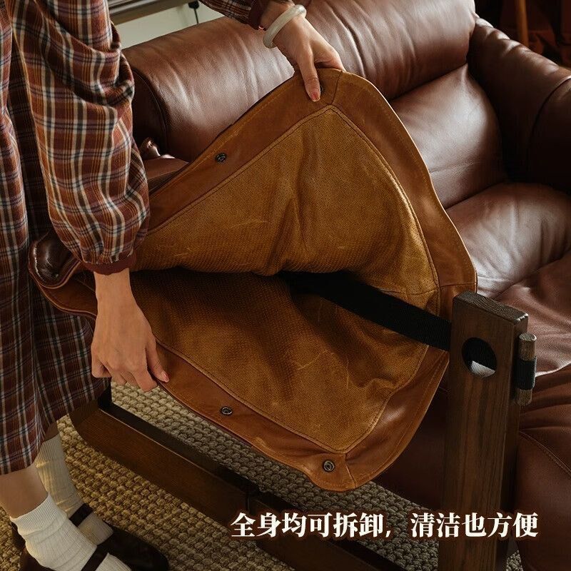 单人沙发椅美式古风实木设计师家用休闲椅卧室客厅泽西岛复古躺椅