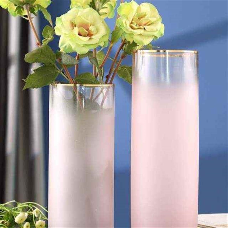 玫瑰花渐变百合花瓶花瓶客厅水培北欧描金花O瓶轻奢插摆件磨砂玻