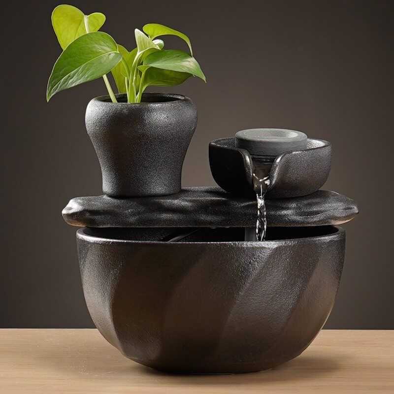 招财陶瓷流水摆件客厅桌面循环水C景玄关办公室喷泉鱼缸开业礼物