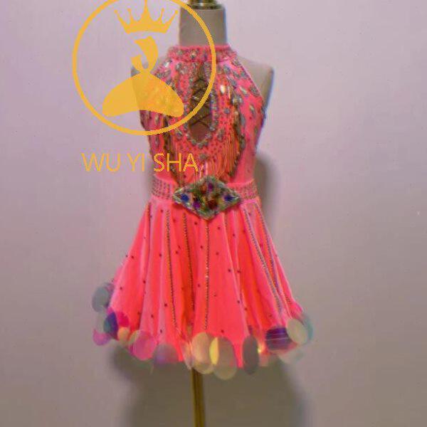 少儿拉丁舞演出服儿童拉丁赛服比赛服亮片舞蹈服高端花服1844