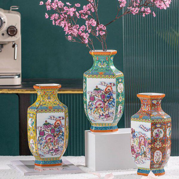 清乾隆珐琅彩黄地祝寿六方瓶古董古玩收藏品彩绘花瓶老物件瓷器